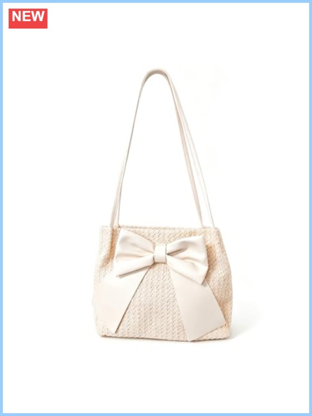 Straw Bow Bucket Purse Woven Shoulder Tote Bag PU Leather Bowknot